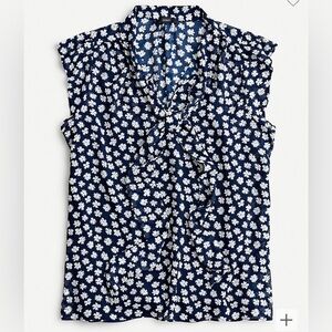 J Crew Tie-neck blouse in scattered daisies print